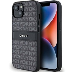 Husa iPhone 15 - DKNY Leather Mono Stripe &amp; Metal Logo (DKHCP14SPRTHSLK) - Black