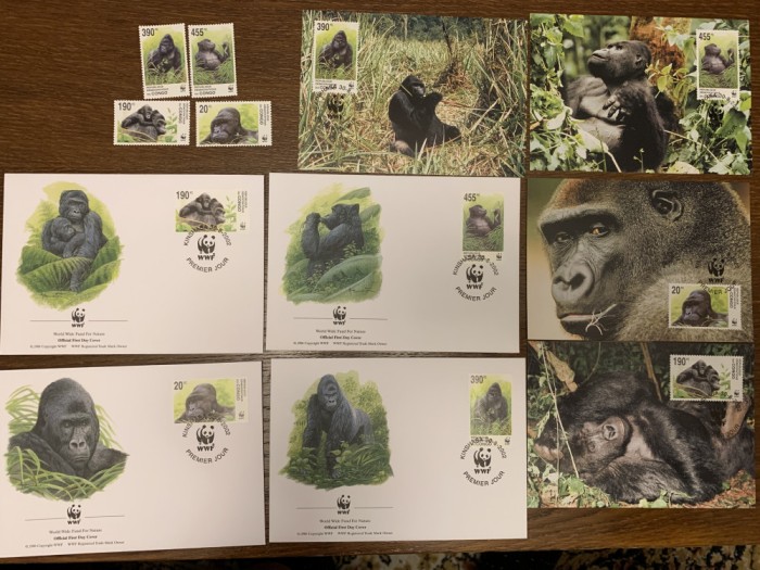 congo - gorila - serie 4 timbre MNH, 4 FDC, 4 maxime, fauna wwf
