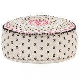 Cumpara ieftin Taburet puf cu broderie, multicolor, 60x25 cm, bumbac, rotund