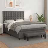 VidaXL Pat box spring cu saltea, gri, 140x200 cm, piele ecologică 3137669