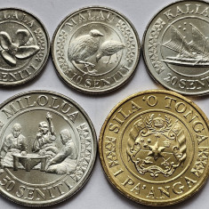 Set 5 monede 5,10,20,50 Seniti, 1 Pa'anga 2015 Tonga, km#226-230