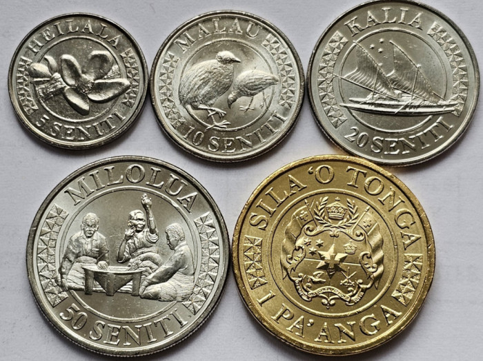 Set 5 monede 5,10,20,50 Seniti, 1 Pa&#039;anga 2015 Tonga, km#226-230