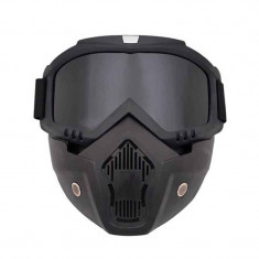 Masca protectie fata Edman ND03 din plastic dur + ochelari ski, pentru sport, lentila neagra
