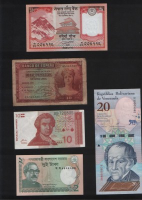 Set 5 bancnote de prin lume adunate (cele din imagini) #83 foto