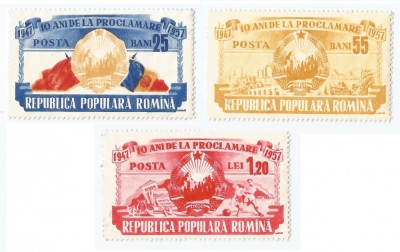 Romania, LP 449/1957, 10 ani de la proclamarea R.P.R., MH/MNH foto