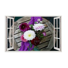 Autocolant decorativ, Fereastra, Arbori si flori, Multicolor, 83 cm, 583ST foto