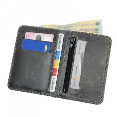 Portofel, personalizabil, din piele naturala, compartiment marunt, Jack 2 M, Gri