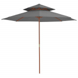 Umbrelă de soare dublă, st&acirc;lp din lemn, 270 cm, antracit, vidaXL