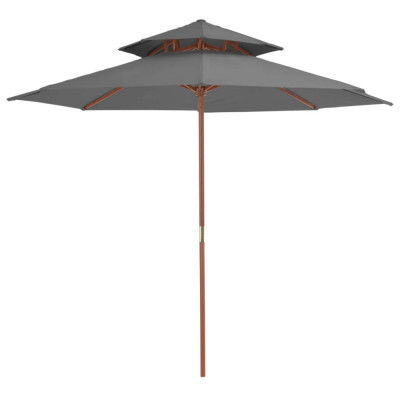 Umbrelă de soare dublă, st&amp;acirc;lp din lemn, 270 cm, antracit foto