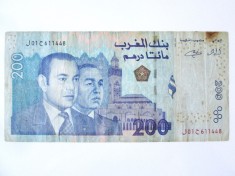 Maroc 200 Dirhams 2002,bancnota din imagini foto