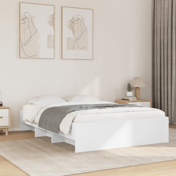 vidaXL Cadru de pat, alb ,135x190 cm, lemn prelucrat