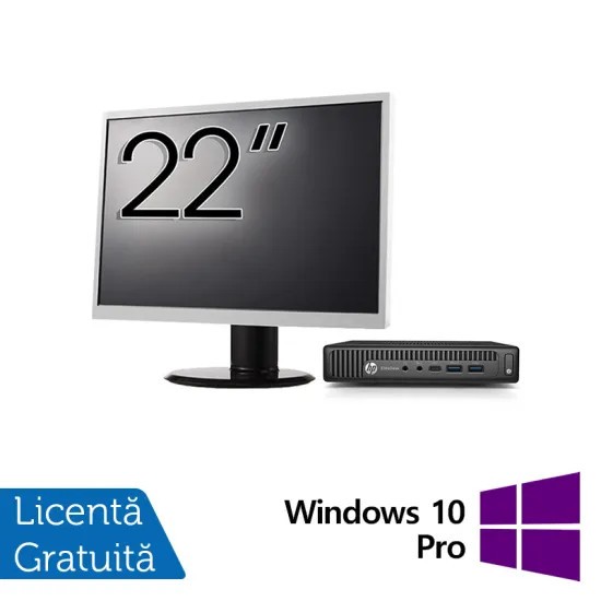 Pachet Calculator Refurbished HP EliteDesk 800 G2 Mini PC, Intel Core i7-6700T 2.80 - 3.60GHz, 16GB DDR4, 512GB SSD + Monitor 22 Inch + Windows 10 Pro