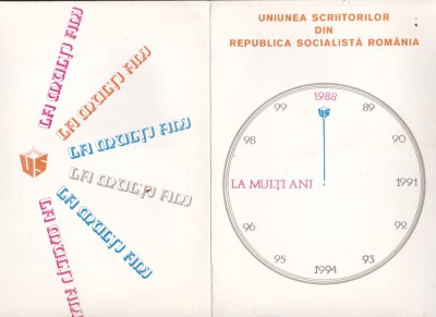 bnk cp Felicitare Uniunea Scriitorilor din RSR 1988 - multiple semnaturi foto