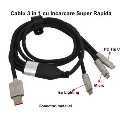 Cablu Fast 100W - 3 in 1 Micro -Tip C - IOS / CA-880 foto