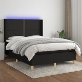 VidaXL Pat cu arcuri, saltea și LED, negru, 140x190 cm, textil