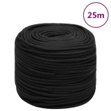 vidaXL Fr&acirc;nghie de barcă, negru complet, 10 mm, 25 m, polipropilenă