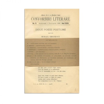 Convorbiri Literare, Anul XXIII, Nr. 11, 1 februarie 1890, cu &amp;bdquo;Sonet&amp;rdquo; și &amp;bdquo;Dalila&amp;rdquo; de M. Eminescu și &amp;bdquo;Grand-Hotel Victoria Rom&amp;acirc;nă&amp;rdquo; de I. L. Caragiale foto