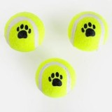 Jucarie pentru caine, Mingi de tenis cu model labuta, &Oslash;5 cm, Set 3 buc, Galben, CMCLASS
