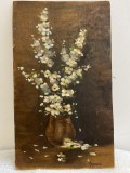 Tablou Vas cu flori, ulei pe carton, semnat C. Popescu, frumos si delicat, Natura statica, Realism