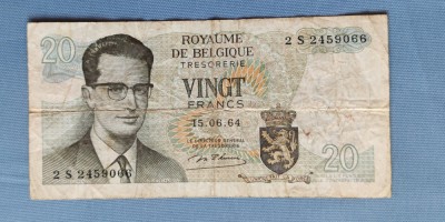 Belgia - 20 Francs / franci (1964) s2S foto