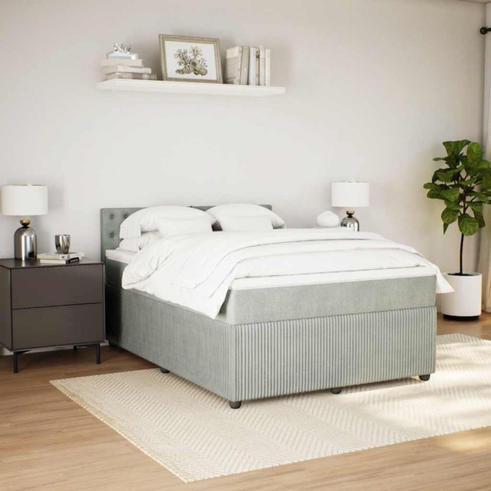 vidaXL Pat box spring cu saltea, gri deschis, 140x190 cm, catifea 3290046