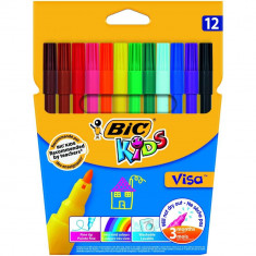 Carioci Colorate Lavabile Bic Visa, 12 Buc/set, Culori Asortate, Set Carioci Lavabile Bic Visa, Carioci Bic, Set 12 Carioci Bic Visa Pentru Copii, Car