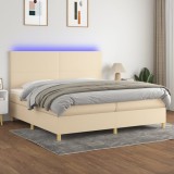 Cumpara ieftin Pat cu arcuri, saltea și LED, crem, 200x200 cm, textil