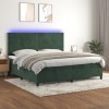 VidaXL Pat cu arcuri, saltea și LED, verde &icirc;nchis, 200x200 cm, catifea 3136086