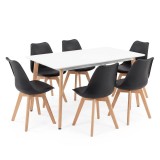 Set Sufragerie Leziter Silla 150 6+1 Alb-Negru - Masa Alba 150cm, 6 Scaune Negre