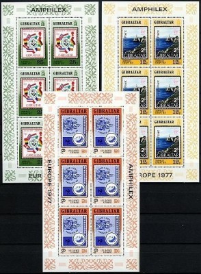 Gibraltar 1977 Europa CEPT, AMPHILEX in Amsterdam, 3x perf. sheetlets, MNH S.146 foto