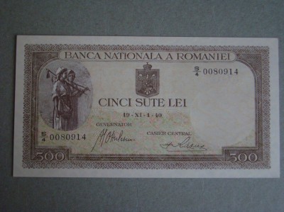 Bancnota 500 lei 1940 Filigran Vertical - UNC foto