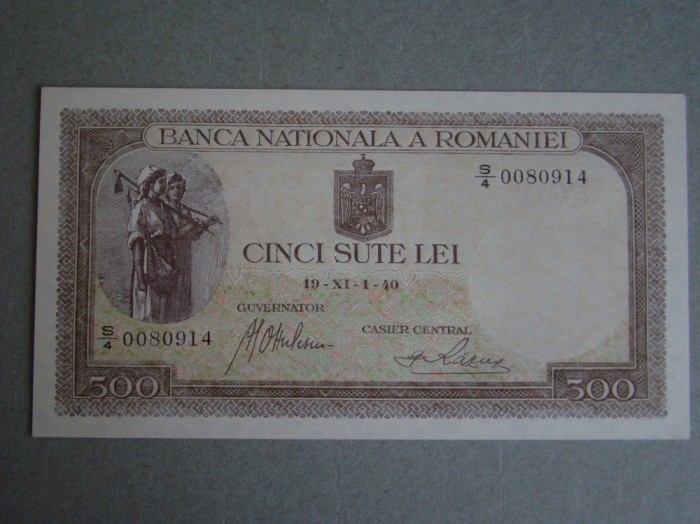 Bancnota 500 lei 1940 Filigran Vertical - UNC