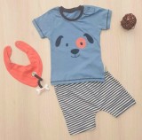 Set bebelusi tricou, pantaloni scurti si bevetica catelus bumbac 3-12 luni