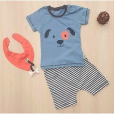 Set bebelusi tricou, pantaloni scurti si bevetica catelus bumbac 3-12 luni