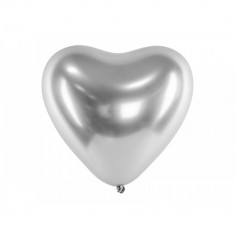 Baloane latex chrome, inima argintie, 30 cm, 5buc foto