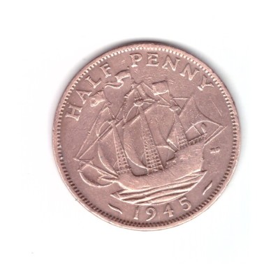 Moneda Marea Britanie 1/2 penny 1945, stare buna, curata foto