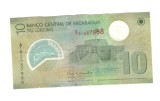 Bancnota Nicaragua 10 cordobas 12 septembrie 2007, polymer, circulata, cu pliuri