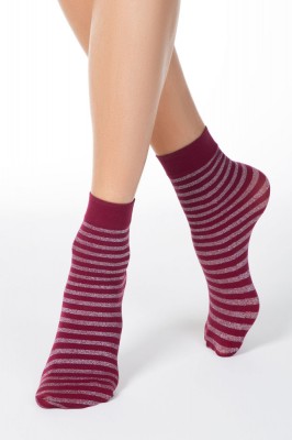 Șosete 1/2 din poliamidă cu model dungat și lurex, Fantasy 126CP - Bordo, 36-39 (23-25) foto