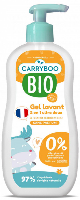Sampon si gel dus BIO delicat pentru beleusi, fara parfum, cu extract de caise Carryboo