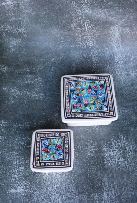 Set 2 recipiente din ceramica patrate Azzurro foto