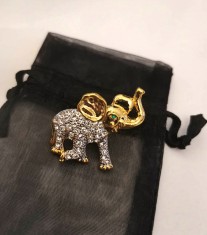 Brosa -ELEFANT INOX placat cu Aur 18k,Swarovski,insingna foto
