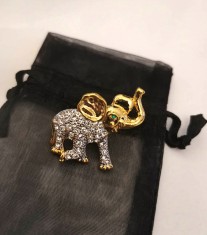 Brosa CU ASCULET ORGANZA-ELEFANT INOX placat cu Aur 18k,Swarovski,insingna foto