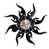Ceas de Perete Decorativ din Disc Vinil Soare Tribal, Negru, 30 cm