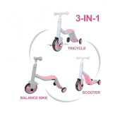 Trotineta Axel, 3 in 1, Gri/Roz, transformabila in tricicleta si balance bike, Oem