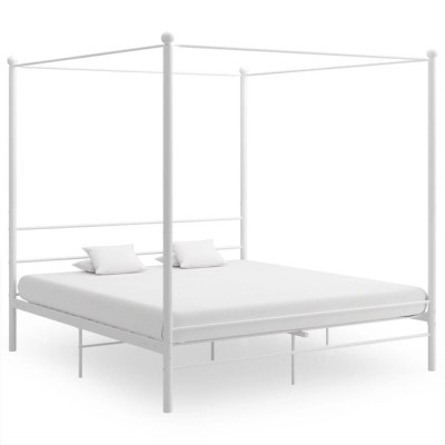 Cadru de pat cu baldachin, alb, 180x200 cm, metal GartenMobel Dekor foto