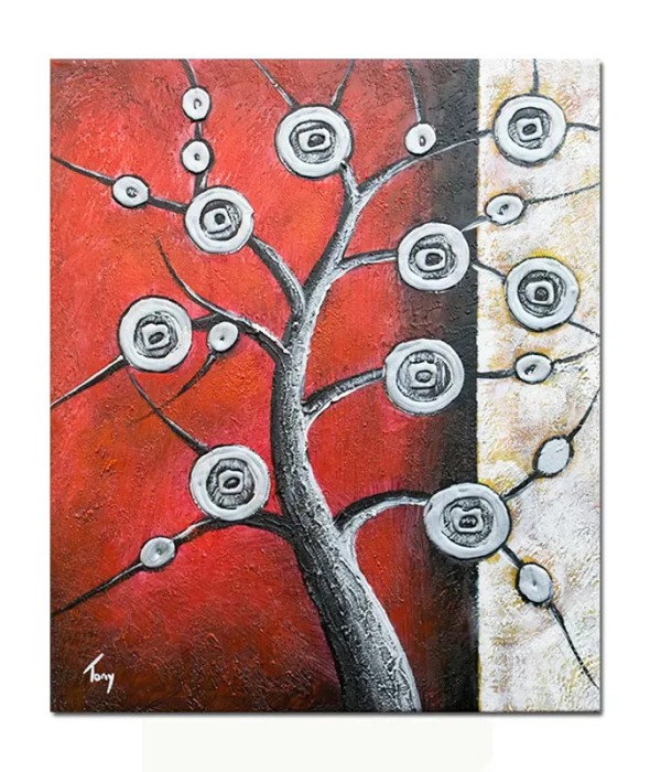 Tablou pictat manual dormitor, living, hol, Copacul vietii, 60x50cm ulei pe panza in relief efect 3D, gata de agatat pe perete