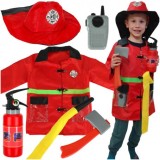 Costum carnaval pompier pentru copii 3-8 ani cu accesorii, Oem