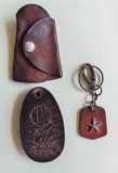 Lot Vintage: Breloc Ebonită Hotel Nike Sicilia (Cameră 44) + 2 Accesorii Piele