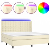 Cumpara ieftin Pat cu arcuri, saltea si LED, crem, 200x200 cm, piele ecologica
