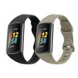 Cumpara ieftin Set 2 curele kwmobile pentru Fitbit Charge 5, Silicon, Negru/Gri, 59664.01